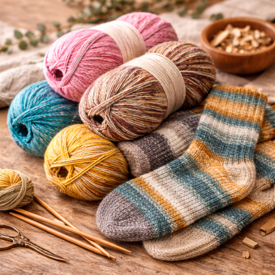 Slidstærkt strømpegarn i uldblanding med nylon til hjemmestrikkede sokker